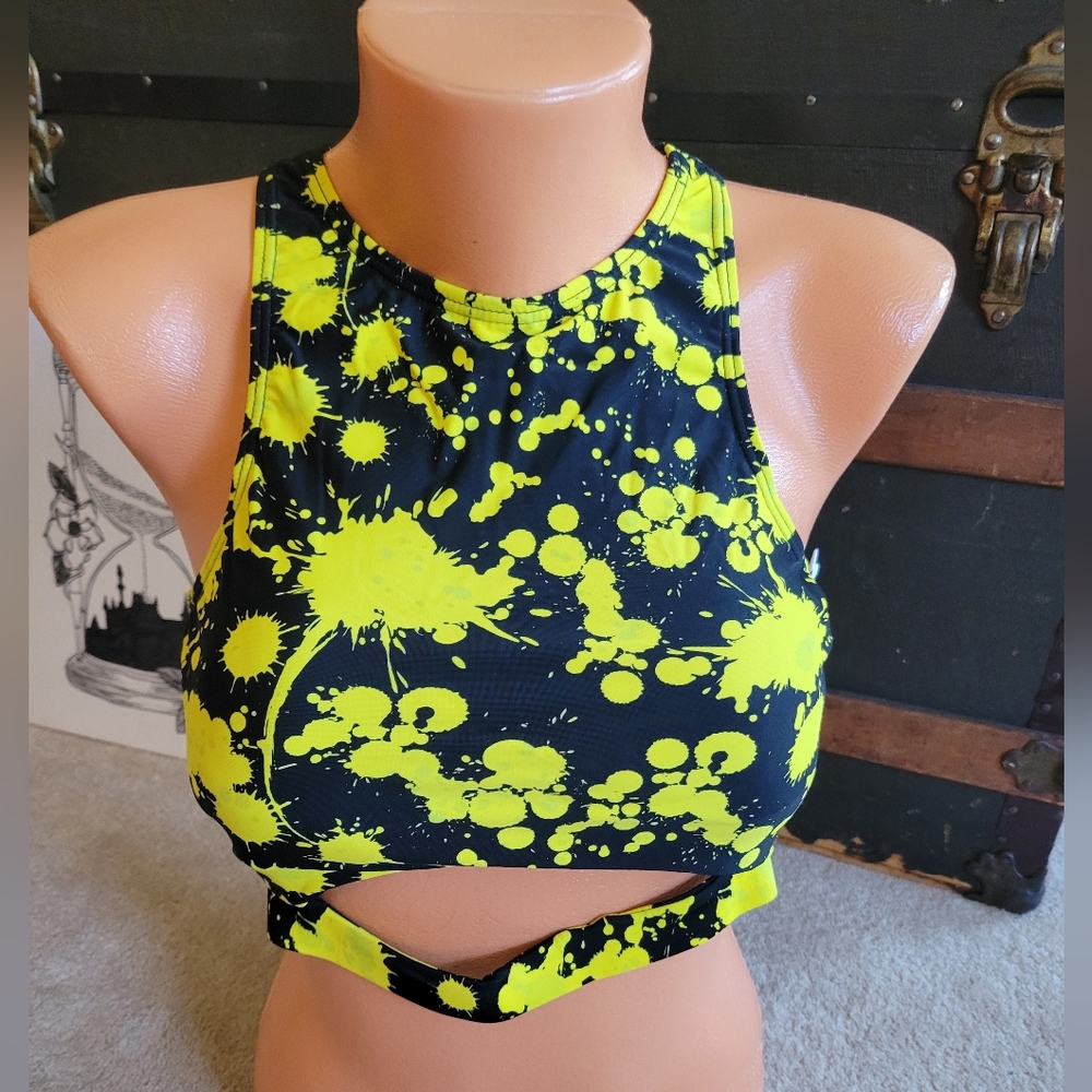 NWT Kingdom & State Racerback Black & Yellow Swim Top Sz Large